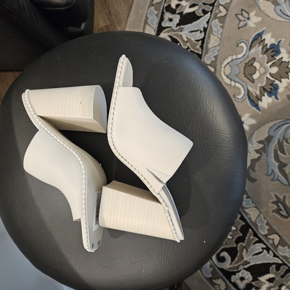 Steve Madden Decoded Bone White Pearl Mule Sandals Open Toe Block Heel Sz 9 New - Picture 11 of 14